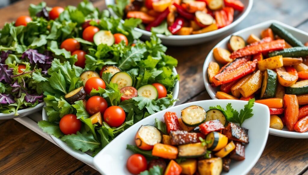 green salads and roasted vegetables side dishes